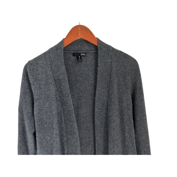 Aqua 100% Cashmere Open Front Dark Gray Cardigan Sweater With Pockets - Picture 2 of 7
